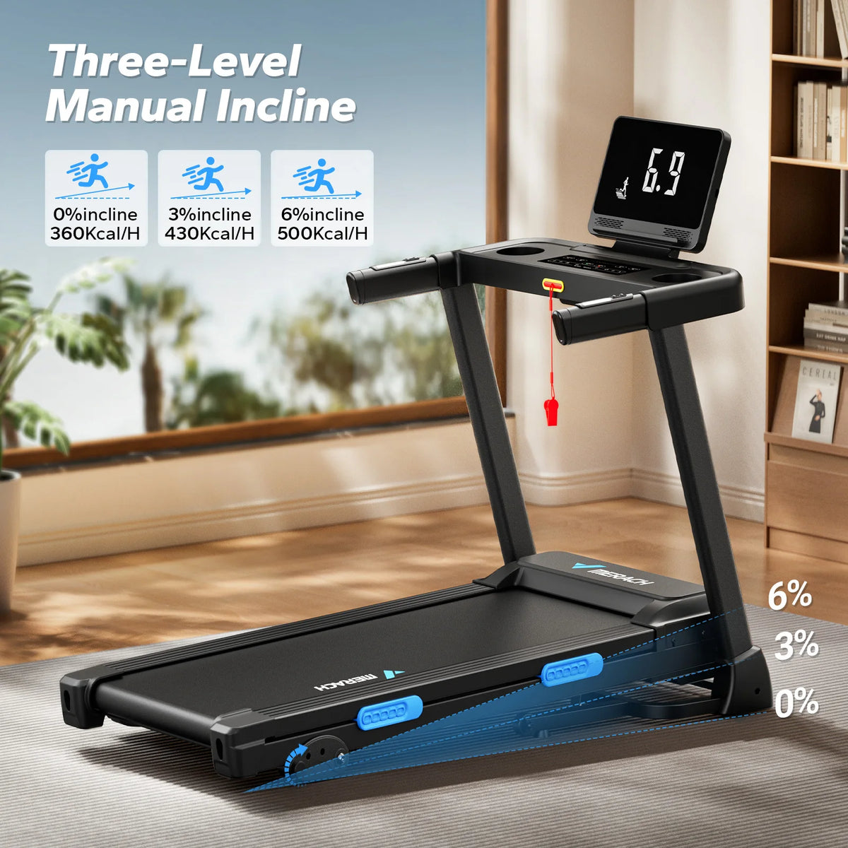 MERACH Foldable Treadmill T12 Incline Quiet Treadmills Double Deck Technology 4 Silicone Shock Cushion Heart Rate Monitoring