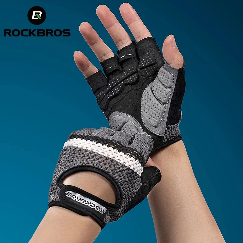 ROCKBROS Breathable Fitness Gloves Silicone Palm Hollow Back Gym Gloves Weightlifting Workout Dumbbell Bodybuilding Gloves