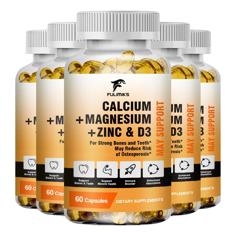 FULIMIKS Calcium Magnesium Zinc Supplement, with Vitamin D3, Supports Strong Bones, Teeth, Muscle Health & Immune Function