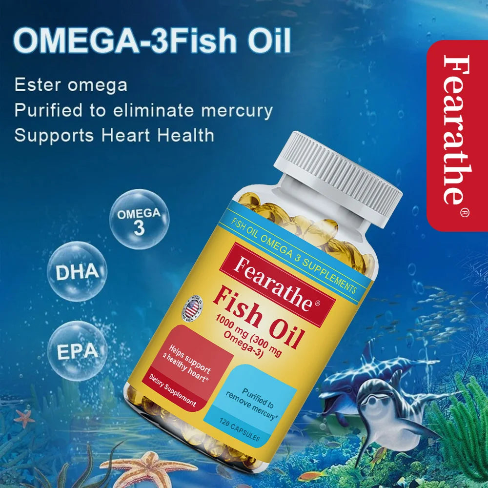 Omega 3 Fish Oil Capsules with EPA & DHA, Natural Essential Fatty Acid Supplement for Heart Brain Joint & Immune Wellness