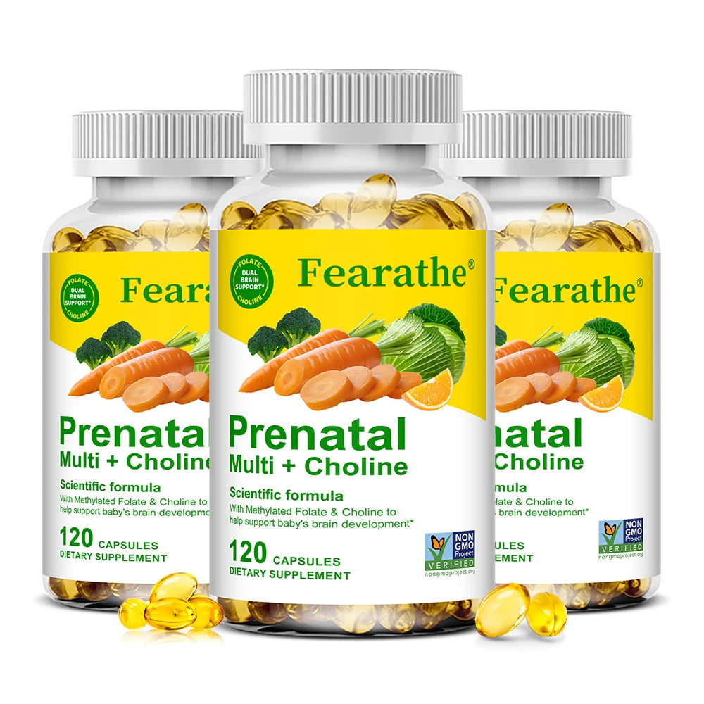 Prenatal Multivitamin Capsules, Choline Biotin Iron Calcium Zinc Complex, Daily Nutrient Supplement for Pregnant Women, Non-GMO