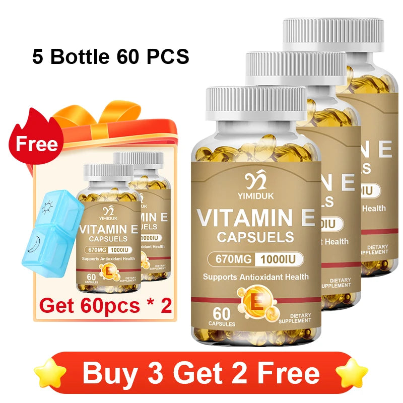 Antioxidant Vitamin E Supplements, with Tocopherols & Safflower Oil, Boost Elasticity, Shrink Pores, Combat Aging