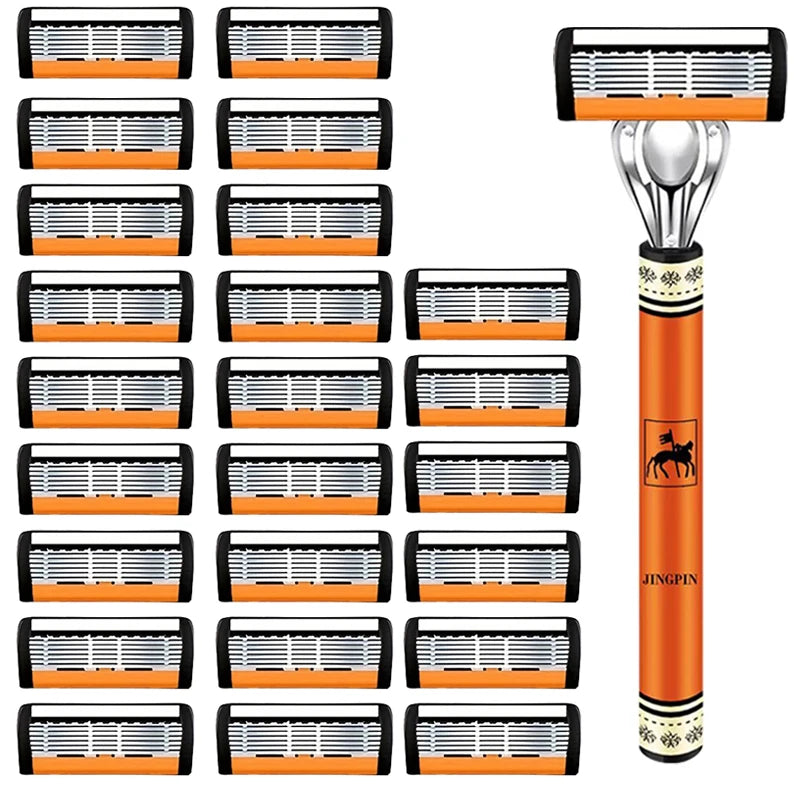 6-Layers Safety Razor Set High Quality Men Razor Sharp Stainless Steel Shaving Changeable Shaver Head Blade 