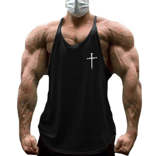 Personalized Cross Print Gym Bodybuilding Sport Vests Men's Running Fitness Sleeveless Shirt Cotton Breathable Y-back Tank Tops