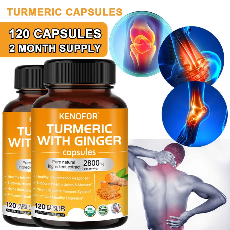Turmeric Curcumin Capsules 1600mg with Ginger & MSM, Antioxidant Support, Joint Comfort, Heart Cognitive & Digestive Wellness
