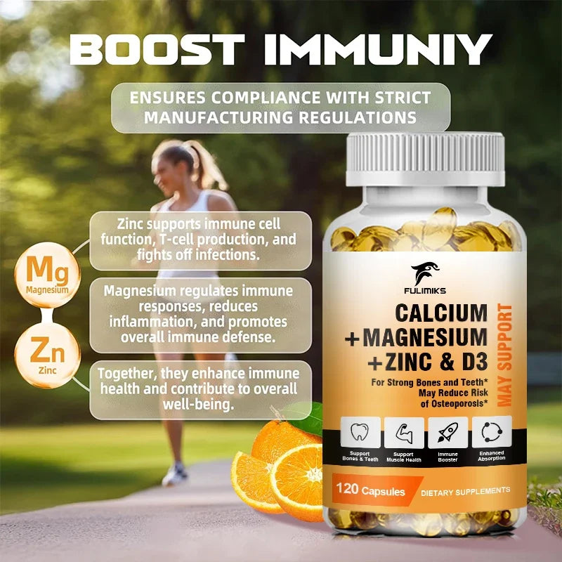 FULIMIKS Calcium Magnesium Zinc Supplement, with Vitamin D3, Supports Strong Bones, Teeth, Muscle Health & Immune Function