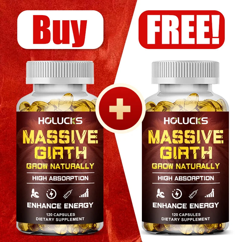 Buy 1 Get 1 Free! Massive Girth Supplement, for Enhanced Blood Flow, Stamina & Overall Male Performance, Overall Wellness, Vegan