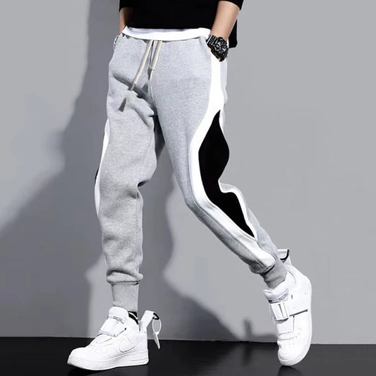 Autumn Men's Wide Loose Casual Pants Mens Patchwork Nine-point Sports Elastic Rope Breathable Tie-foot Trousers