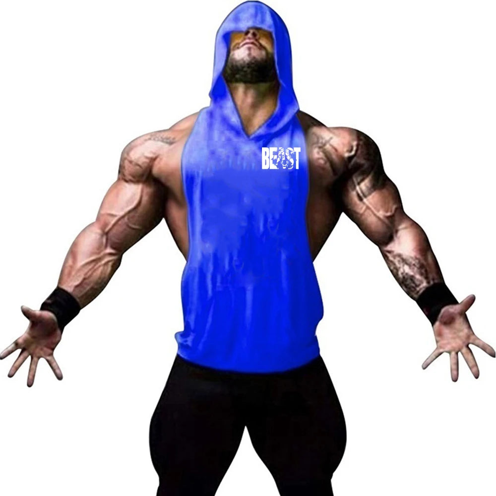 Men's Sports Running Vest Summer Top Weight Training Bodybuilding Vest Gym Workout Fitness Hoodie Men's Hooded Vest