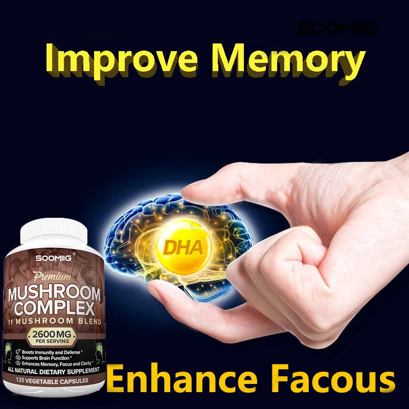 Mushroom Complex Supplement, Boosts Memory, Supports Brain Function, Boosts Heart & Immune Support, Boosts Immune System