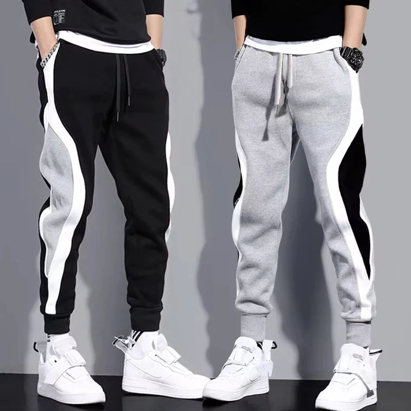 Autumn Men's Wide Loose Casual Pants Mens Patchwork Nine-point Sports Elastic Rope Breathable Tie-foot Trousers
