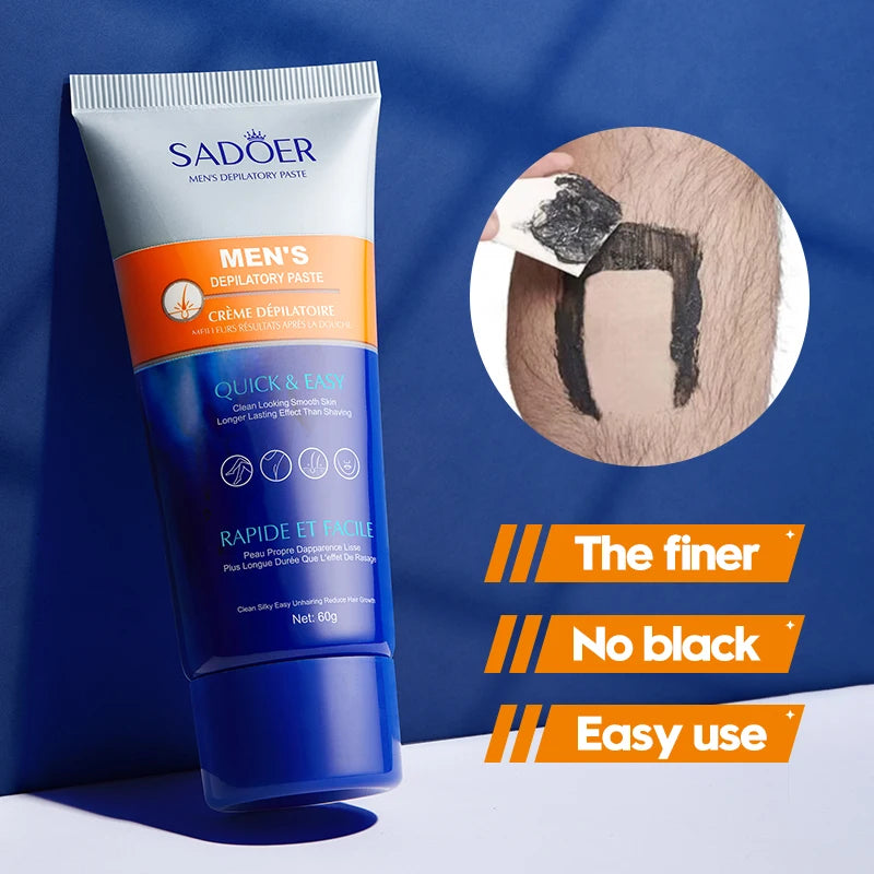 SADOER Men's Painless Hair Removal Cream, a fast-acting and gentle hair removal agent that moisturizes and soothes the skin