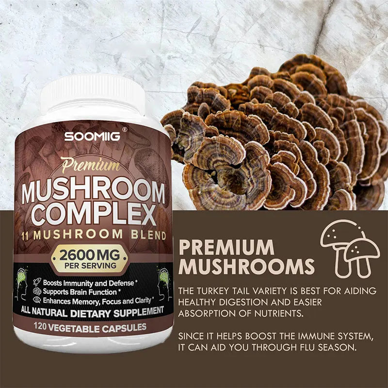 Mushroom Complex Supplement, Boosts Memory, Supports Brain Function, Boosts Heart & Immune Support, Boosts Immune System