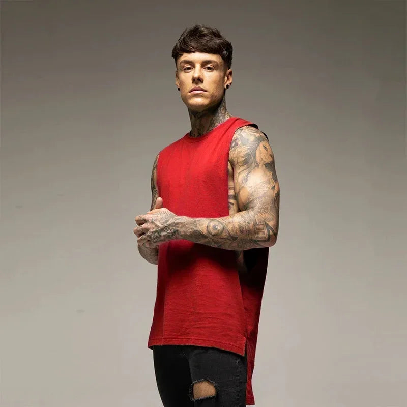 Plain Mens Fitness Sport Clothing Gym Bodybuilding Muscle Tank Tops Cotton Hip-Hop Singlets Extend Cut Off Sleeveless T-shirts