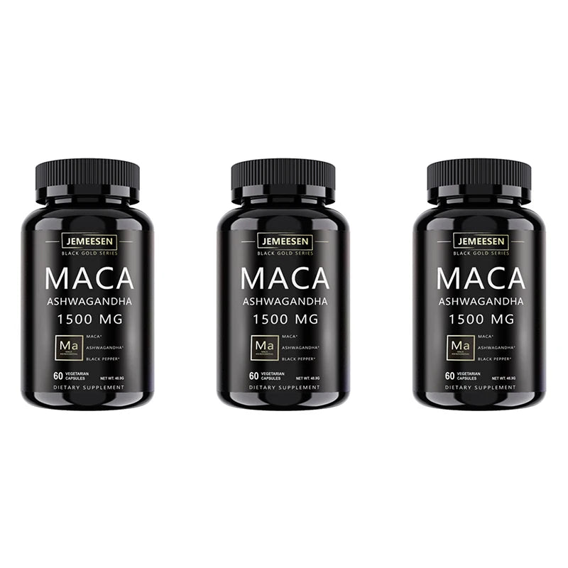 Organic Maca Root Powder Capsules 1500mg containing Maca Root Extract,Ashwagandha,Black Pepper, Supplements for Men