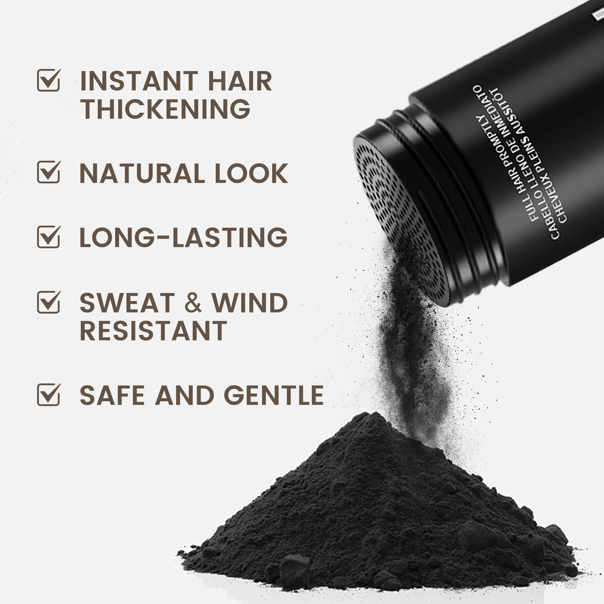 Adglamful Hair Fiber Powder 30g- Instant Thickening, Dense Hair, Wind/Sweat-Proof, 24H Hold, for Thin Hair