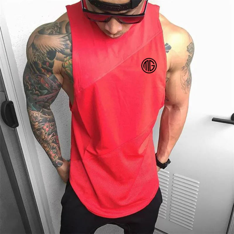 Muscleguys Running Vests Mens Gym Sleeveless Shirt Summer Cotton Stitching Mesh Breathable Fitness Tank Tops Muscle Singlets