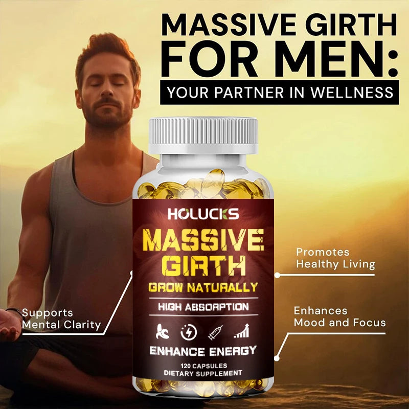 Buy 1 Get 1 Free! Massive Girth Supplement, for Enhanced Blood Flow, Stamina & Overall Male Performance, Overall Wellness, Vegan