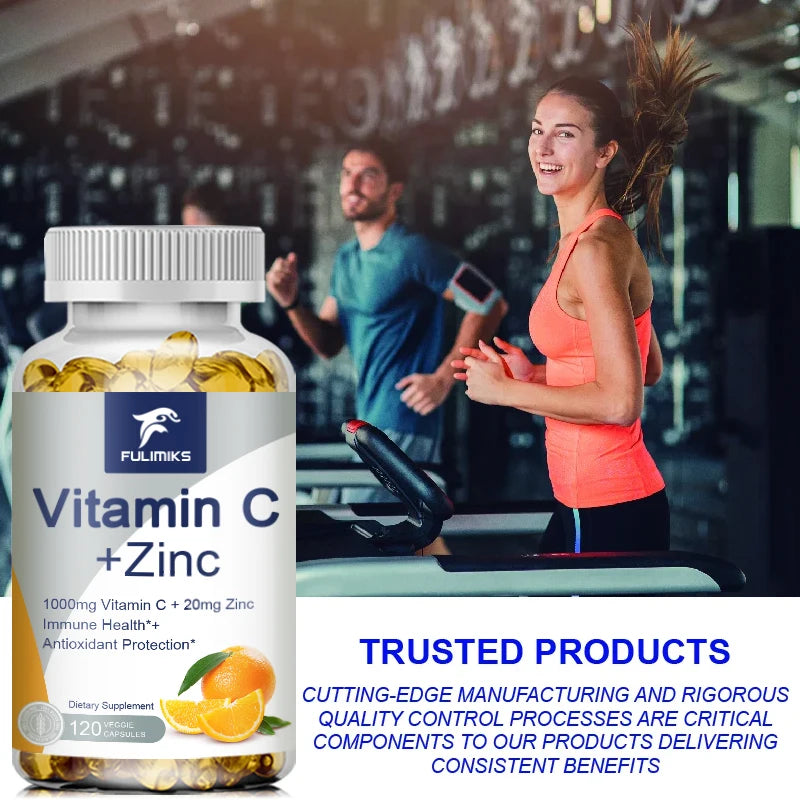 Buy 1 Get 1 Free! Premium Vitamin C + Zinc Supplement, for Wound Healing, Reduces Oxidative Stress & Promotes Clear Skin, Vegan