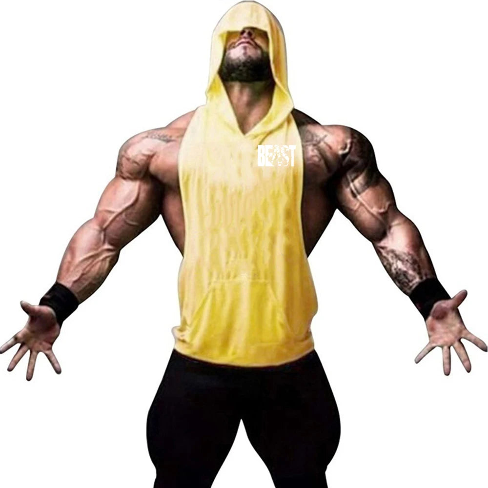 Men's Sports Running Vest Summer Top Weight Training Bodybuilding Vest Gym Workout Fitness Hoodie Men's Hooded Vest