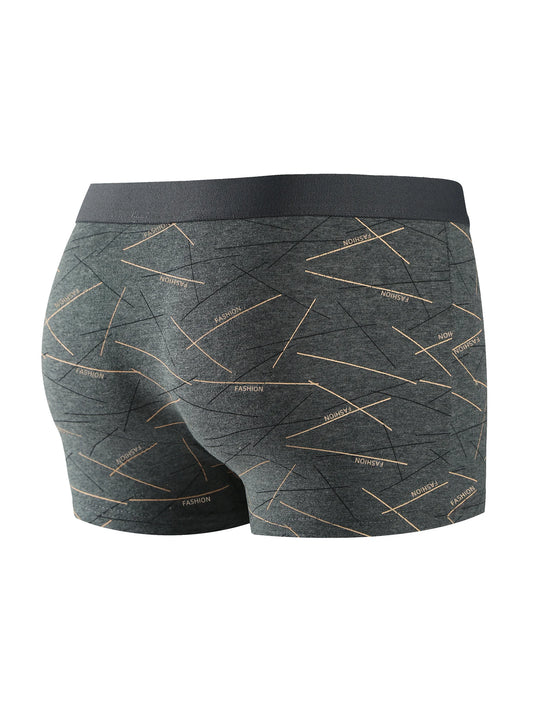 4pcs men's underwear, comfortable, soft and fashionable daily line print intimate boxer briefs, sporty and breathable boxers