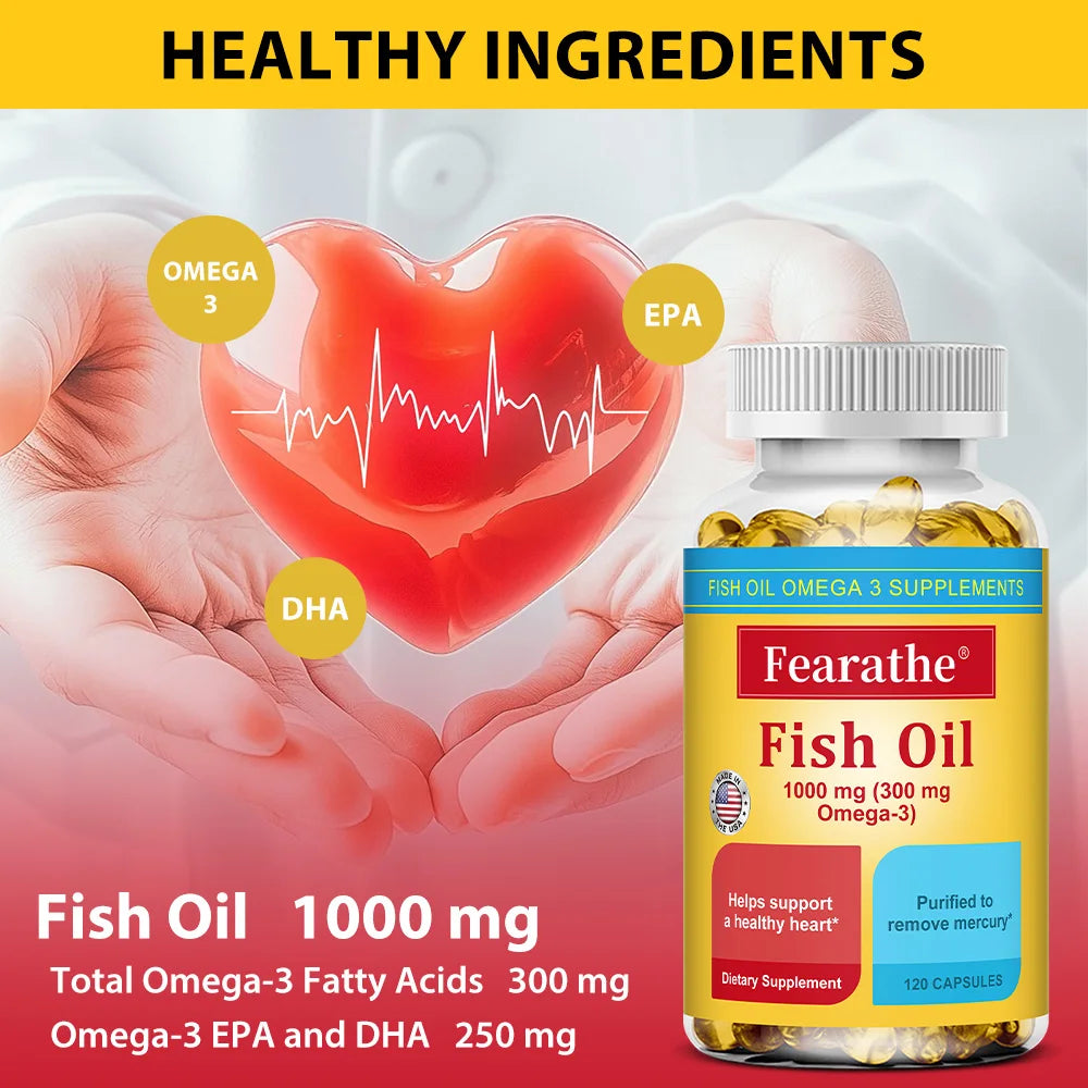 Omega 3 Fish Oil Capsules with EPA & DHA, Natural Essential Fatty Acid Supplement for Heart Brain Joint & Immune Wellness