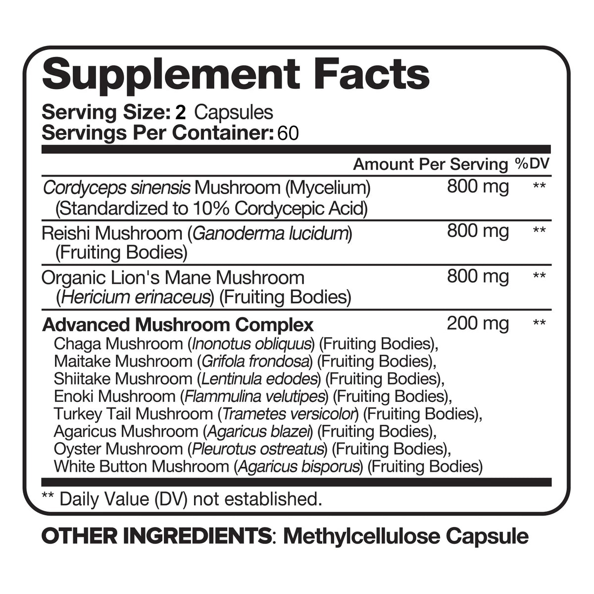Mushroom Complex Supplement, Boosts Memory, Supports Brain Function, Boosts Heart & Immune Support, Boosts Immune System