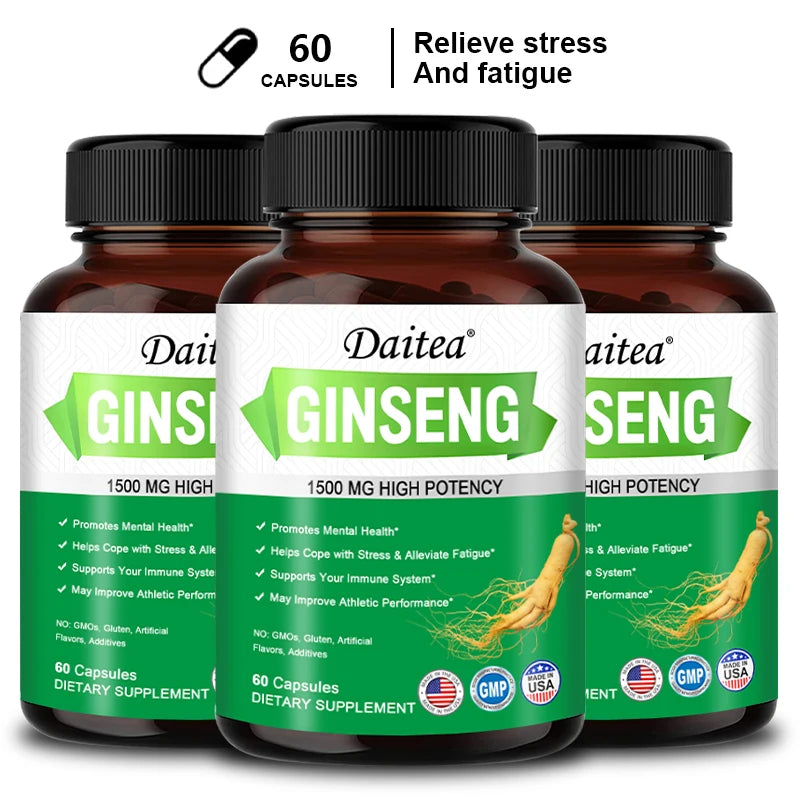 Panax Ginseng + Ginkgo Biloba Capsules, Supports Energy, Focus, Memory & Concentration, Brain Health & Physical Endurance