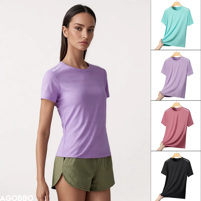 Women Reflective Running T-Shirt High Elastic Mesh Breathable Quick-Dry Ice Silk Sport Top Summer Cool Short Sleeve Active Tee