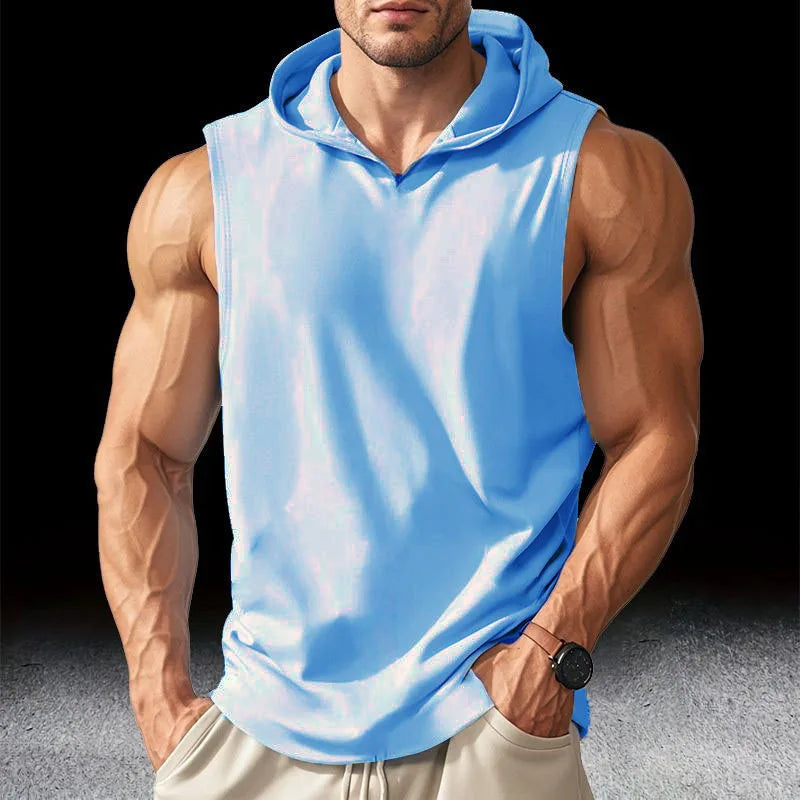 Men's Running Tank Tops Sleeveless Gym Sport T-shirt Fitness Training Workout Tee Tops Sportwear Hooded Solid Summer Men Vest