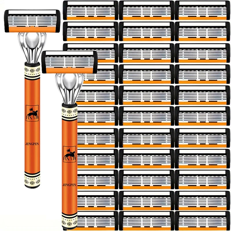 6-Layers Safety Razor Set High Quality Men Razor Sharp Stainless Steel Shaving Changeable Shaver Head Blade 