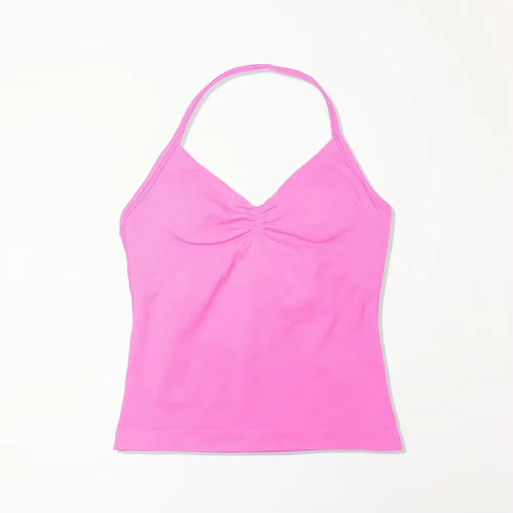 NCLAGEN Gym Longline Strappy Top Women Seamless Yoga Tank With Removable Pads V Neck Workout Clothes Sports Running Fitness Vest