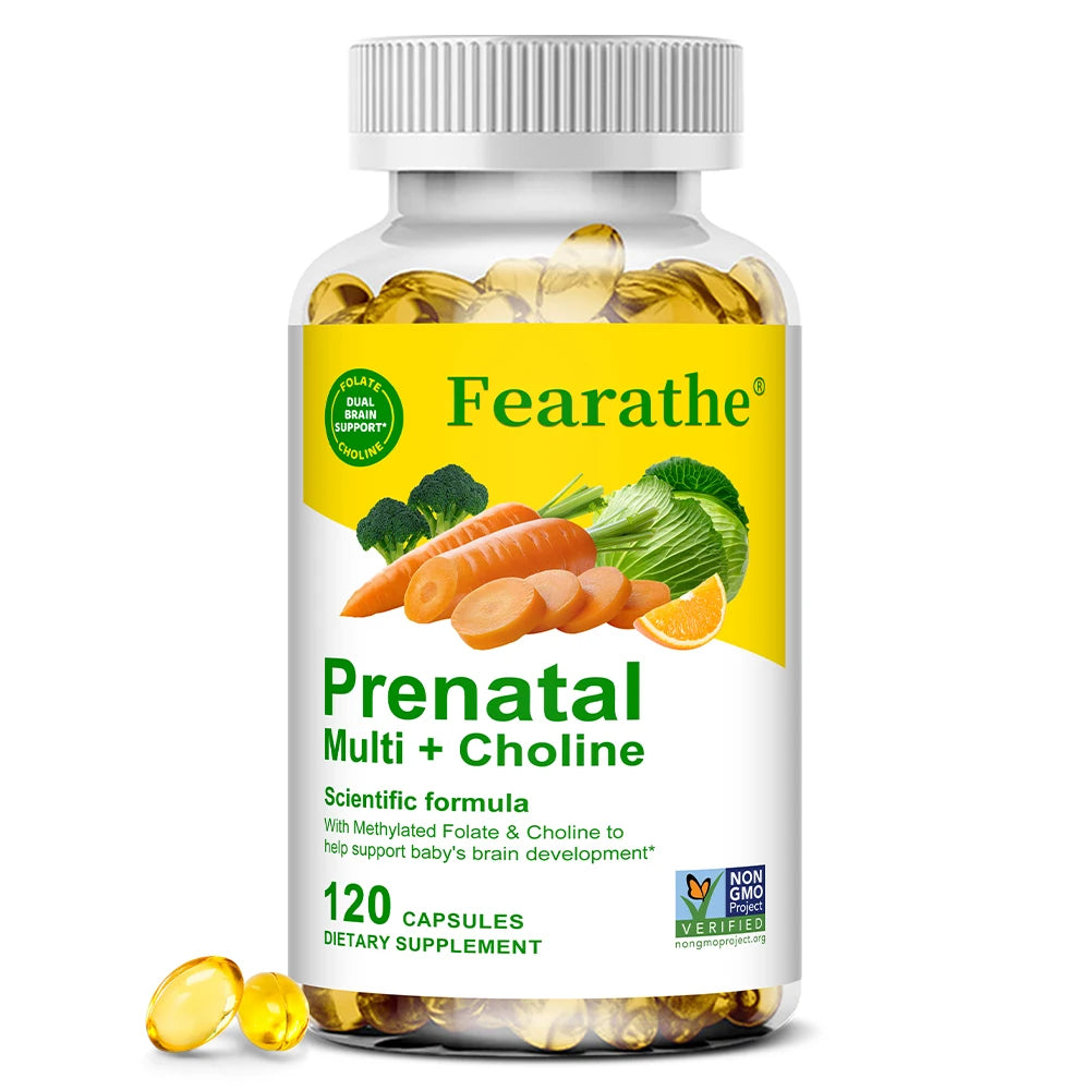 Prenatal Multivitamin Capsules, Choline Biotin Iron Calcium Zinc Complex, Daily Nutrient Supplement for Pregnant Women, Non-GMO