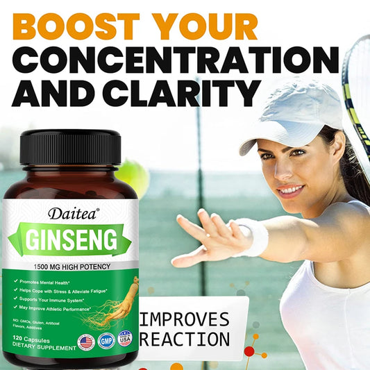 Panax Ginseng + Ginkgo Biloba Capsules, Supports Energy, Focus, Memory & Concentration, Brain Health & Physical Endurance