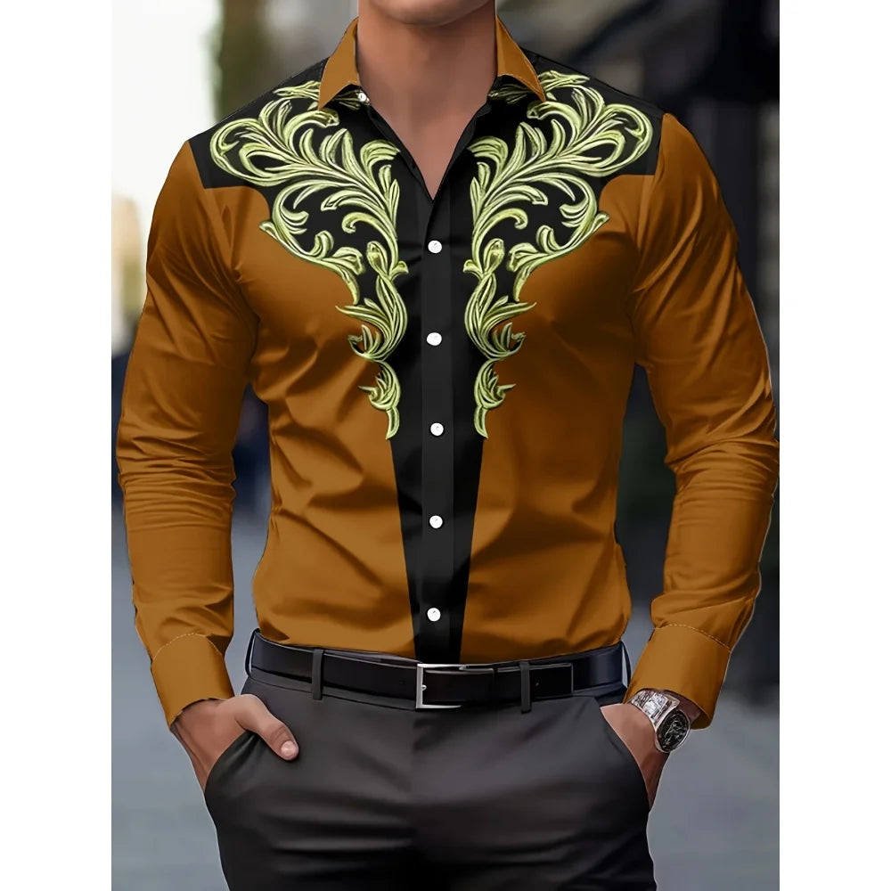 Men's Vintage 3D Printed Western Cowboy Shirt Long Sleeve Shirt Street Fashion Classic Shirt New Men's Tribal Pattern Shirts Top
