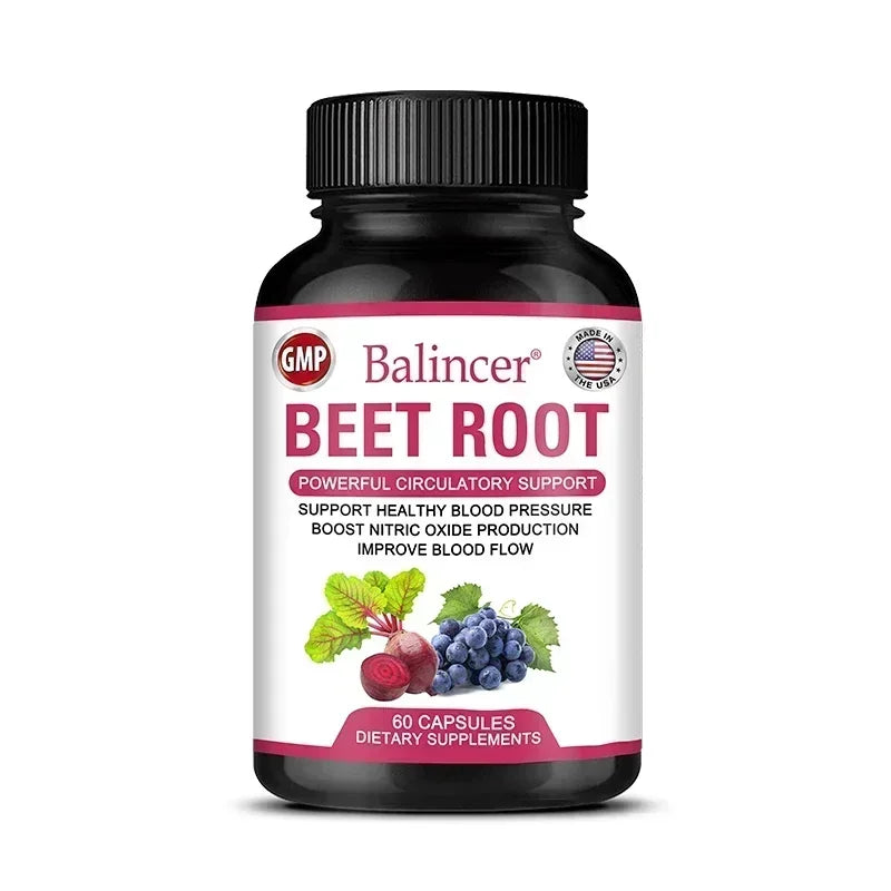 Beetroot Capsules Organic Beetroot Powder Extract + Black Pepper Nitric Oxide Production Blood Circulation Blood Pressure Health