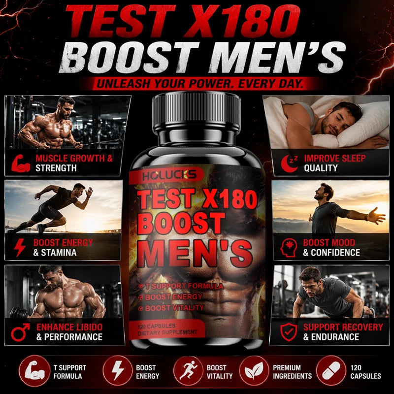 Men's Test X180 Ignite Booster, with Fenugreek Seed, Tribulus Terrestris, Support Muscle Growth, Enhance Energy, Boost Immune