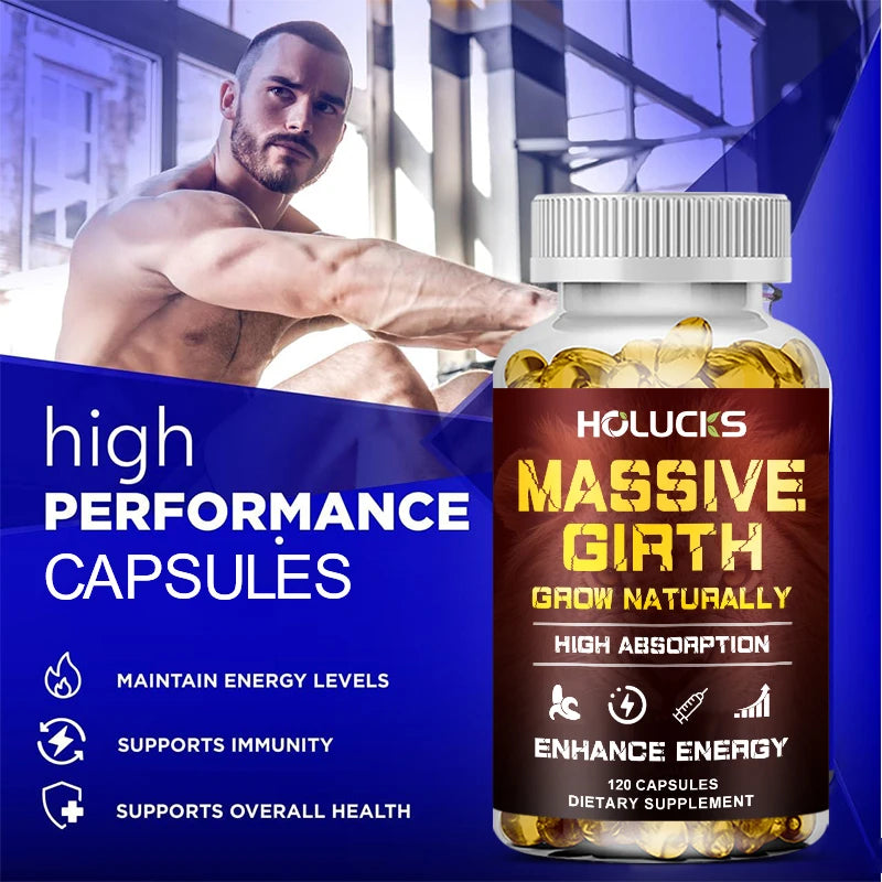 Buy 1 Get 1 Free! Massive Girth Supplement, for Enhanced Blood Flow, Stamina & Overall Male Performance, Overall Wellness, Vegan