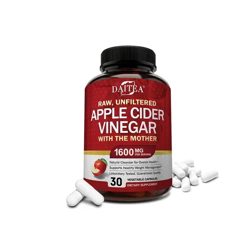 Raw Organic Apple Cider Vinegar (with Mother Vinegar) - Gut Health, Digestion, Weight Management - Natural Vegetarian Capsules