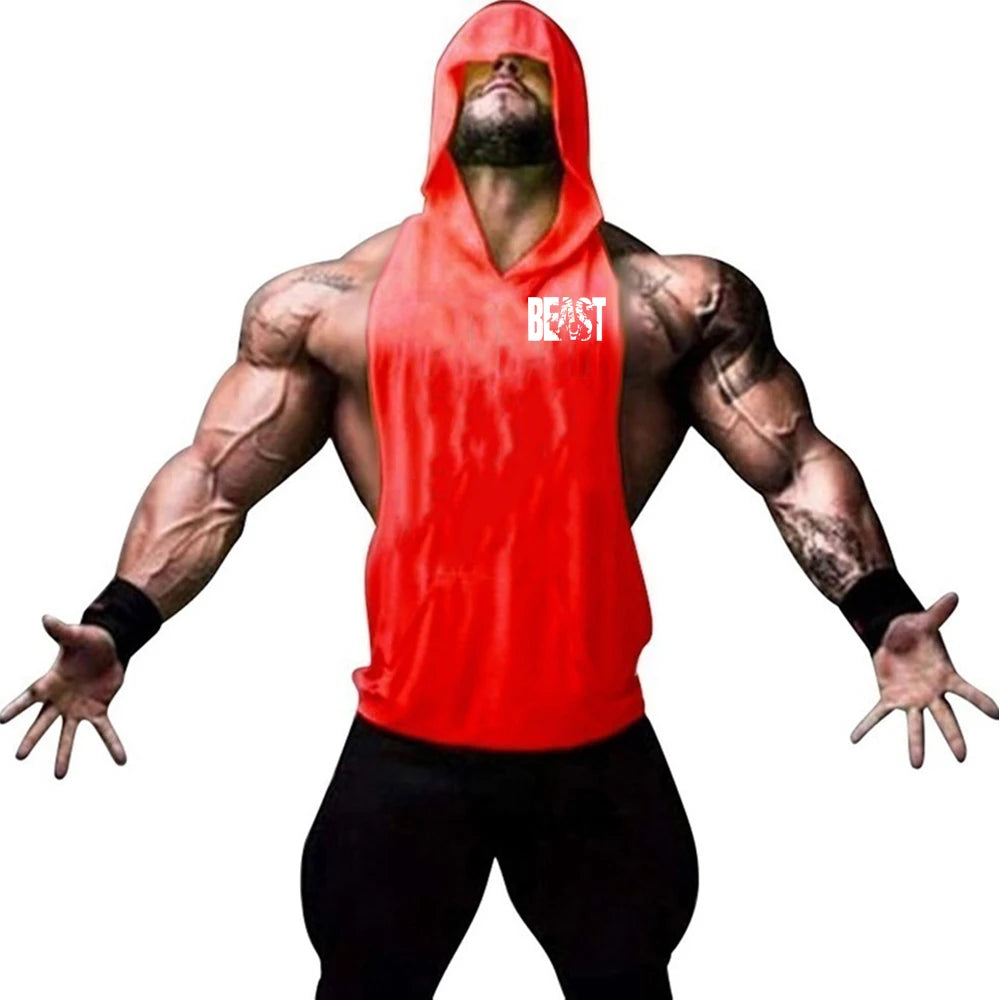 Men's Sports Running Vest Summer Top Weight Training Bodybuilding Vest Gym Workout Fitness Hoodie Men's Hooded Vest