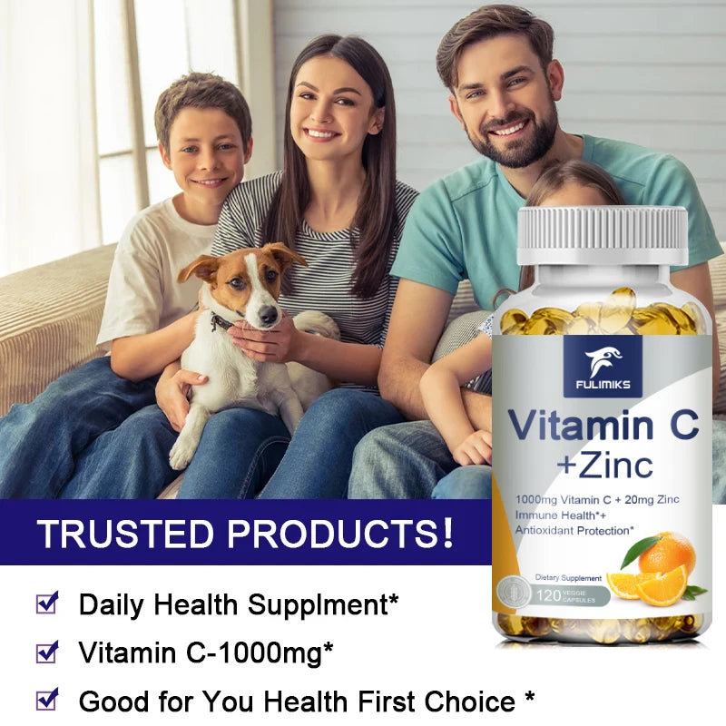 Buy 1 Get 1 Free! Premium Vitamin C + Zinc Supplement, for Wound Healing, Reduces Oxidative Stress & Promotes Clear Skin, Vegan