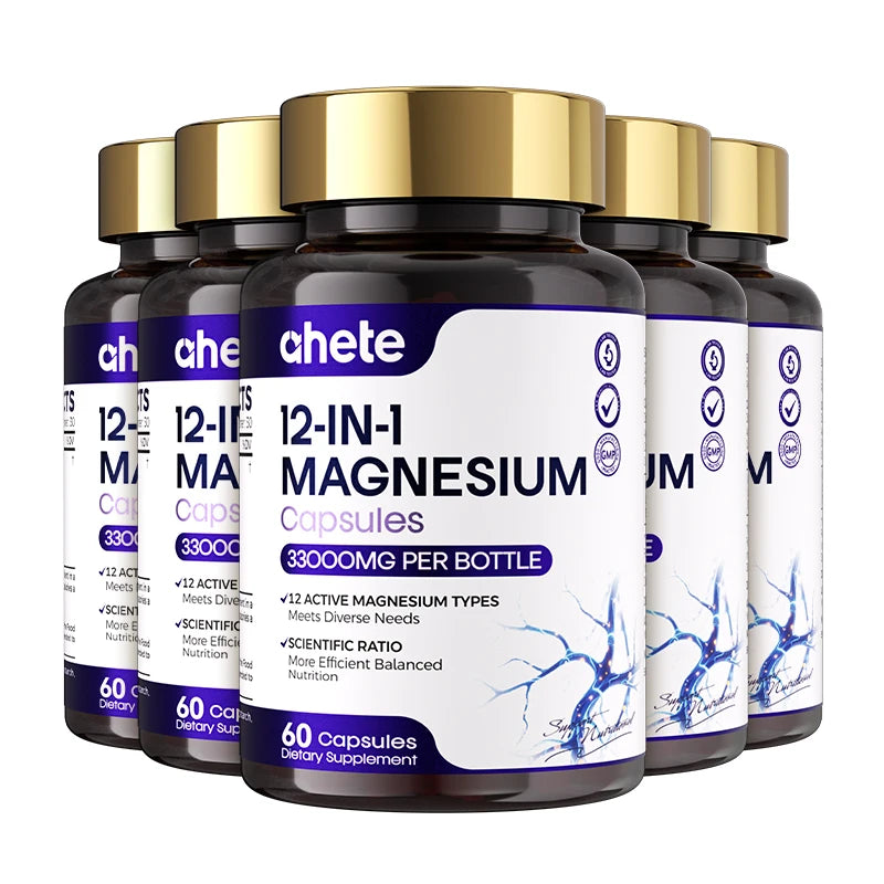 AHETE 12-in-1 Magnesium Capsules - Comprehensive Supplementation Of 12 Forms Of Magnesium