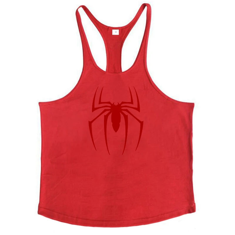Red Spider Printed Sleeveless Cotton Y-back Tank Tops Gym Fitness Bodybuilding Sport Shirts Breathable Mens Workout Muscle Vests