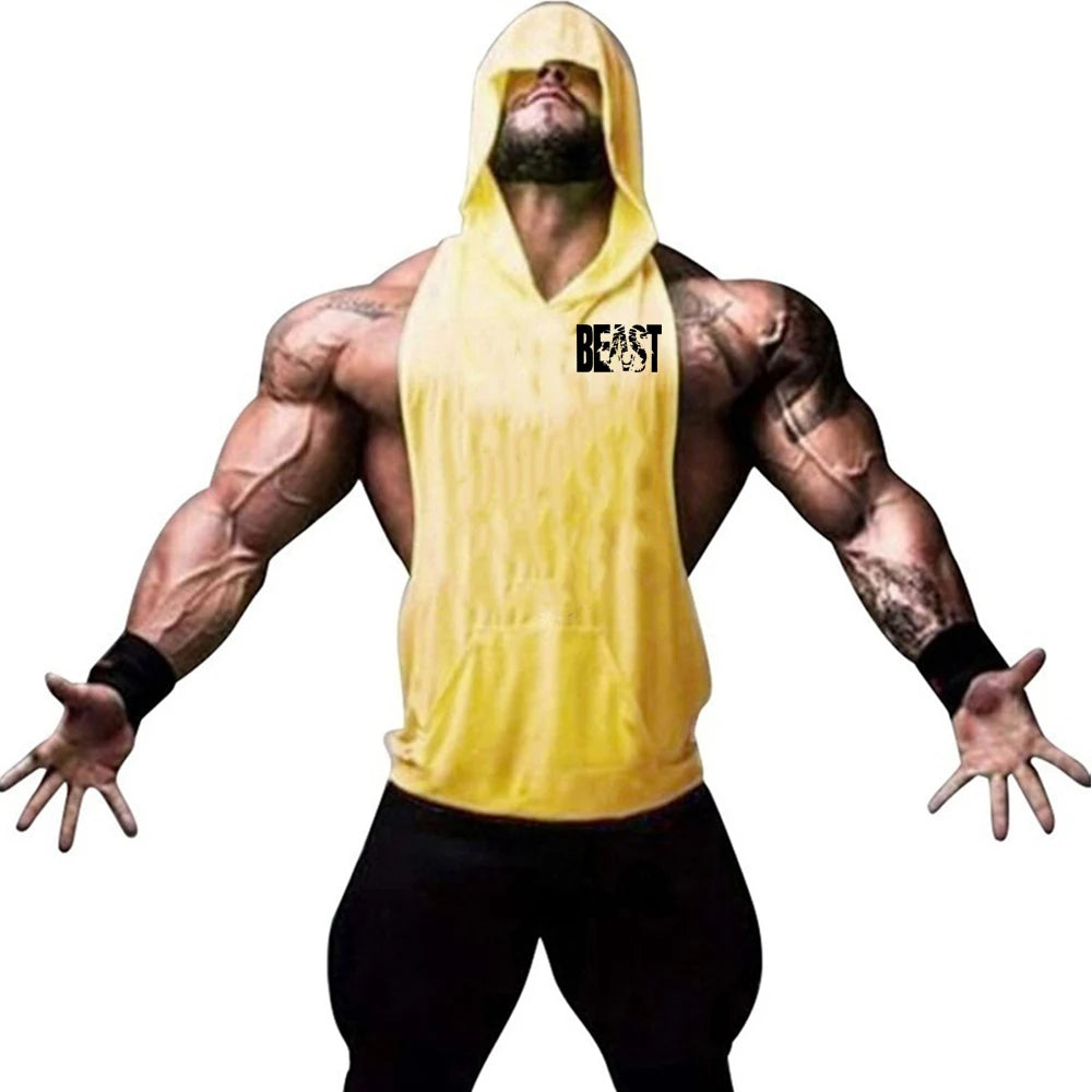 Men's Sports Running Vest Summer Top Weight Training Bodybuilding Vest Gym Workout Fitness Hoodie Men's Hooded Vest