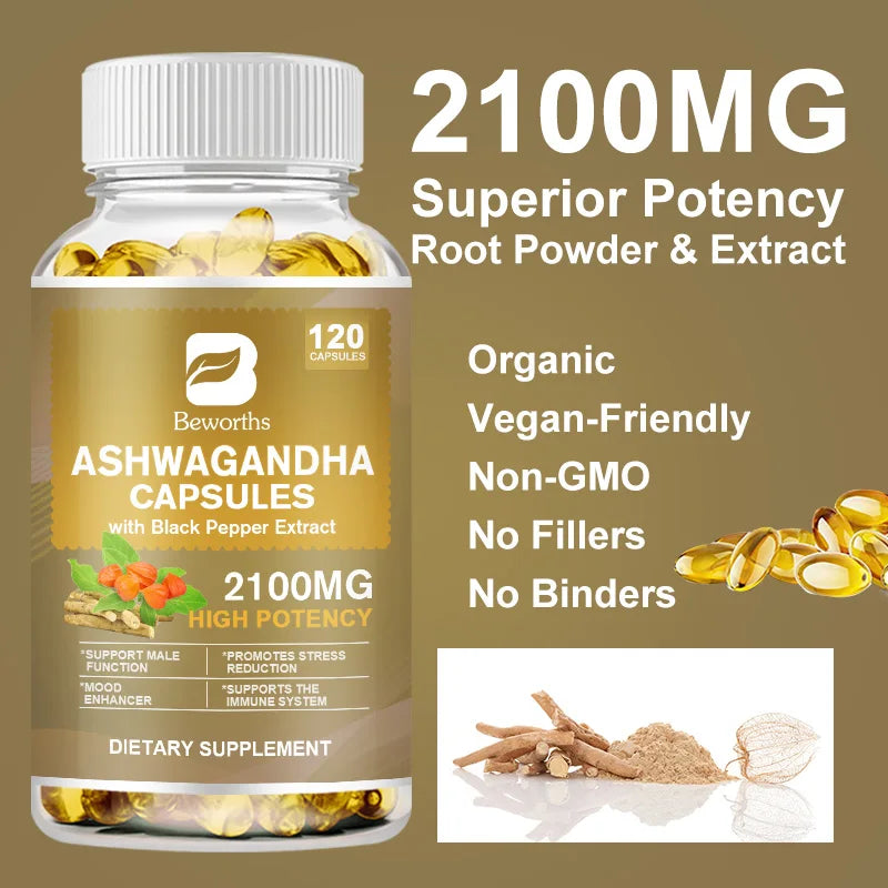 BEWORTHS Ashwagandha Root Extract Capsule Help Sleep Improve Sleep Quality Calm Down Emotions Relieve Anxiety Mood Health