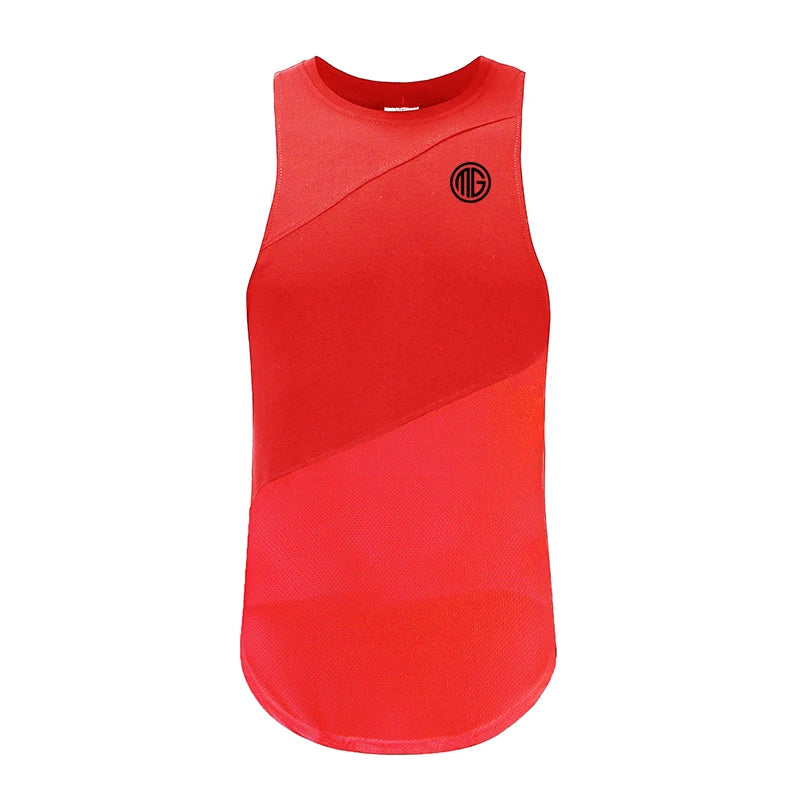 Muscleguys Running Vests Mens Gym Sleeveless Shirt Summer Cotton Stitching Mesh Breathable Fitness Tank Tops Muscle Singlets