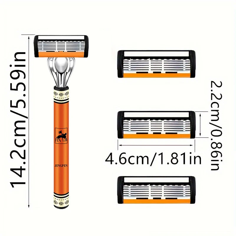 6-Layers Safety Razor Set High Quality Men Razor Sharp Stainless Steel Shaving Changeable Shaver Head Blade 
