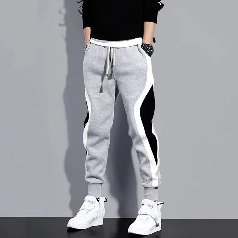 Autumn Men's Wide Loose Casual Pants Mens Patchwork Nine-point Sports Elastic Rope Breathable Tie-foot Trousers
