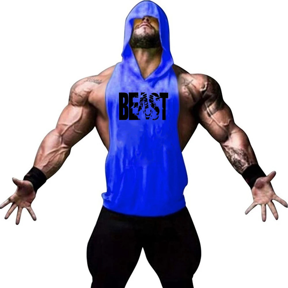 Men's Sports Running Vest Summer Top Weight Training Bodybuilding Vest Gym Workout Fitness Hoodie Men's Hooded Vest