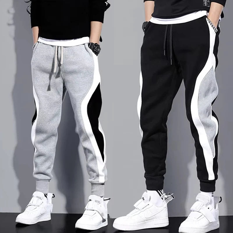 Autumn Men's Wide Loose Casual Pants Mens Patchwork Nine-point Sports Elastic Rope Breathable Tie-foot Trousers